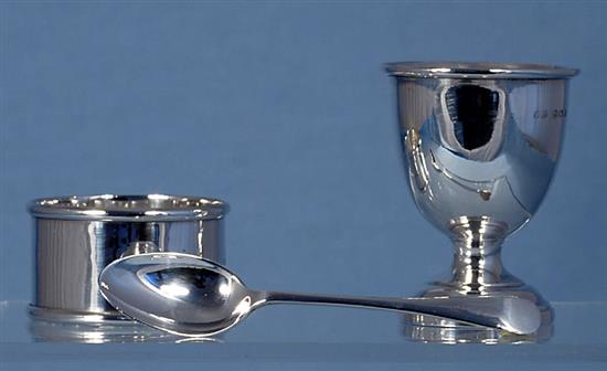 A set of five silver grapefruit spoons & a Christening set.